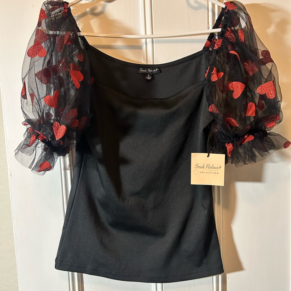 Sheer Heart Sleeve Black Blouse